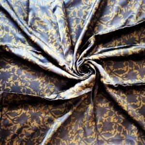 Hand Block Printed | Modal Silk Fabric | Jet Black Colour | Yellowish-Brown Colour Floral Pattern