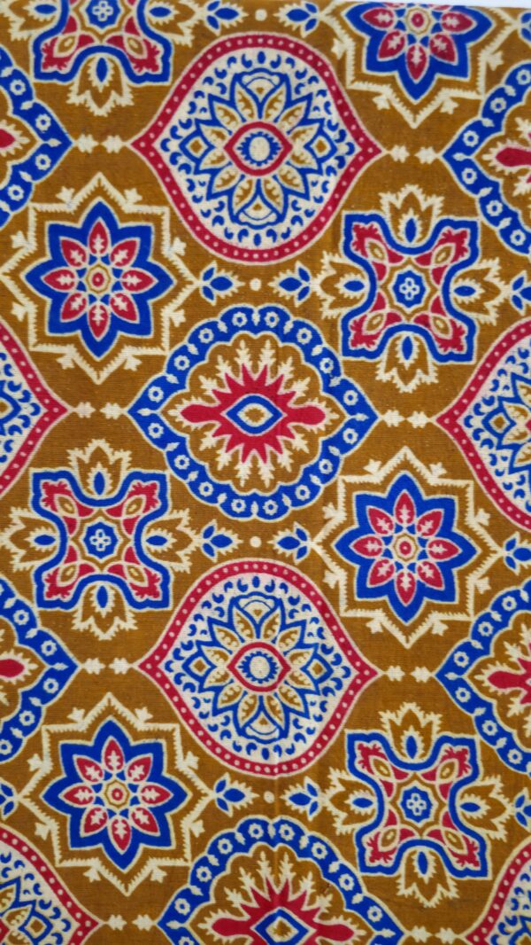 Ajrakh Print | Geometric Pattern| Naturally Dyed| Soft Cotton | Shade of yellow and Red Color Fabric - Image 2