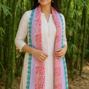 Parimal EcoHub | Bamboo-Silk (Modal) Shawl | Hand Block Printed | Red Colour | Floral Border