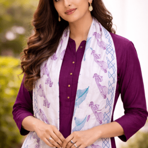 Parimal EcoHub | Bamboo-Silk (Modal) Shawl | Hand Block Printed | Purple Colour | Veena Border