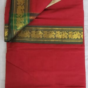 Parimal EcoHub | Cotton  9 Yard Saree | Red | Hansa Golden Border