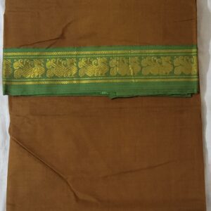 Parimal EcoHub | Cotton  9 Yard Saree | Brown | Hansa Golden Border